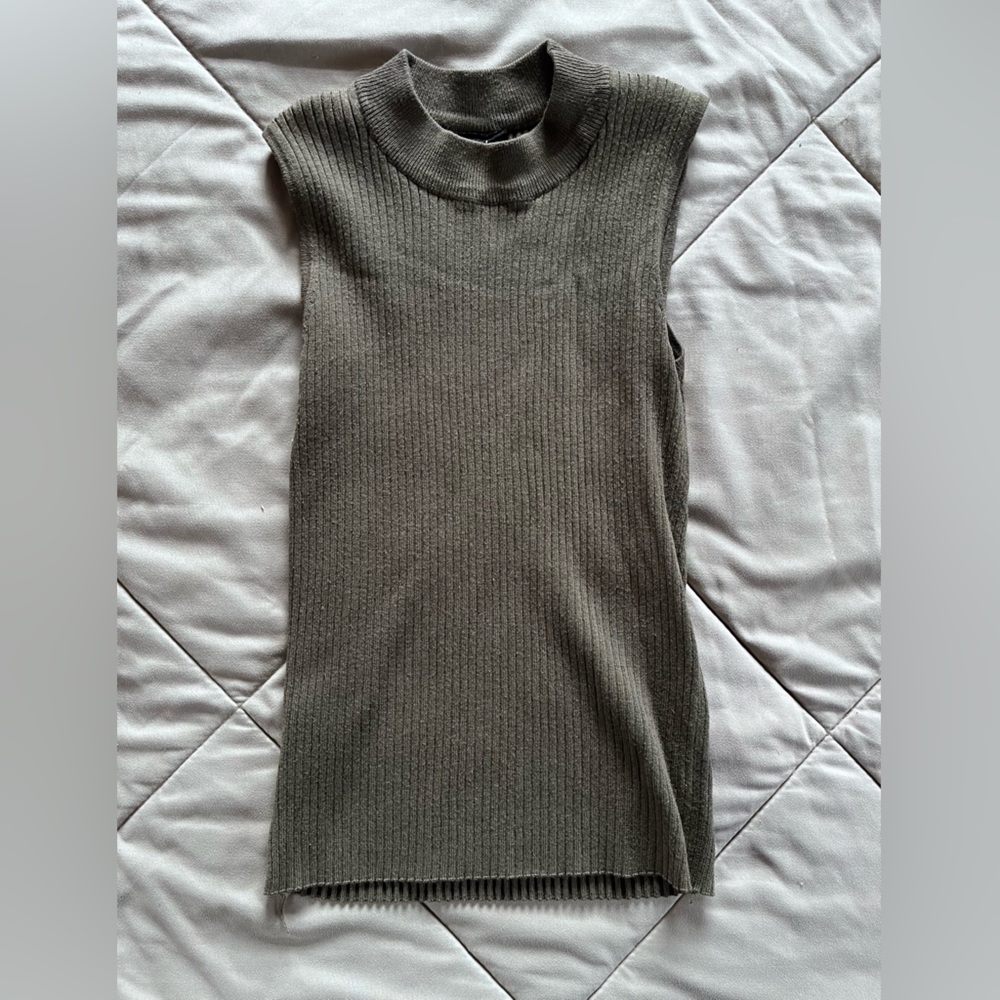 Army, green sleeveless, turtleneck tank